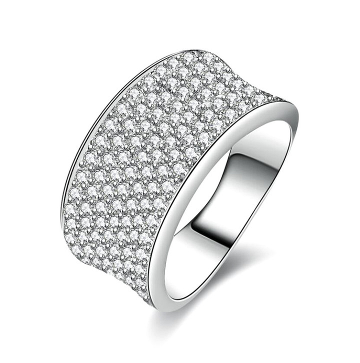Classic wide band diamond ring with special design in 925 sterling silver 